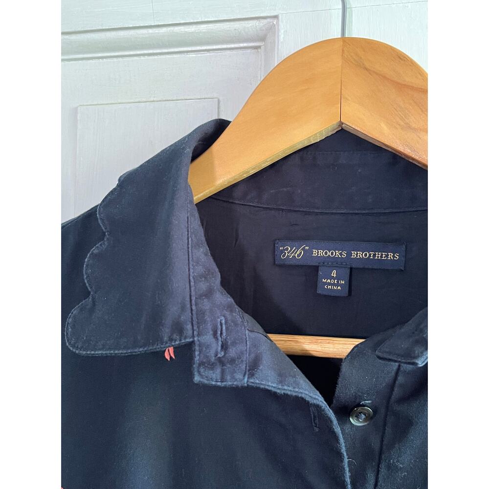Brooks Brothers 346 Navy Embroidered Bird Scalloped Collar Dress β¨ Size 4 - Picture 5 of 6